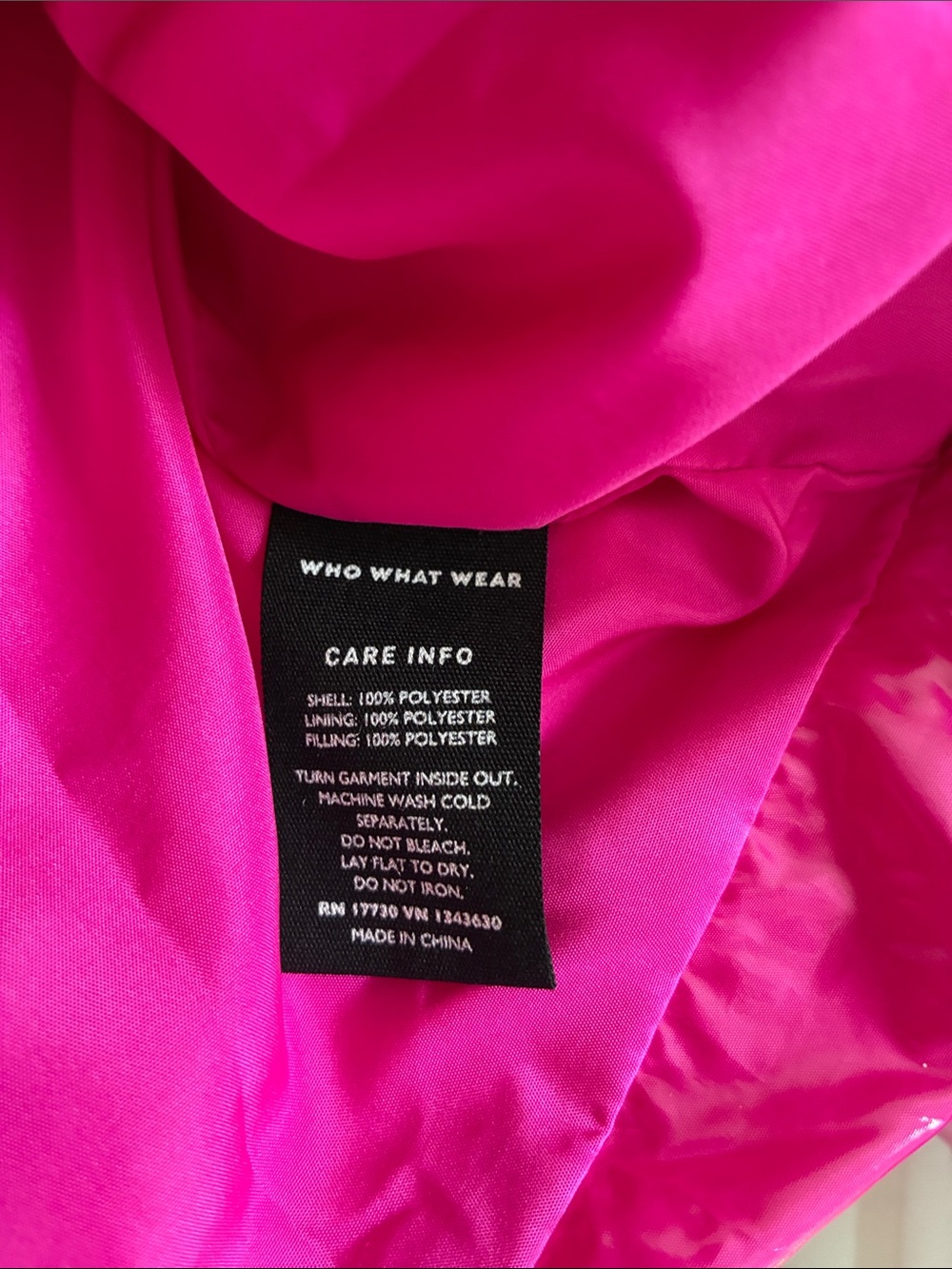 Y2K Who What Wear Hot Pink High Shine Vinyl Puffer Jacket Belted Size M NWOT - Picture 5 of 7
